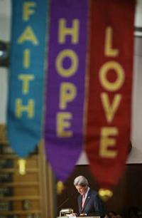 John Kerry speaks during church services at the Mount Hermon AME Church in Fort Lauderdale, Florida October 24, 2004. REUTERS/Brian Snyder