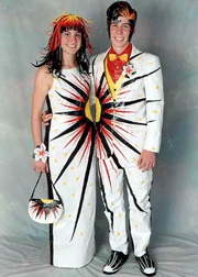 Meg Roberts and Tyler Mickley in their Duct Tape prom outfits / New York Times, Henkel Consumer Adhesives Inc. Prom outfits made of Duck Tape